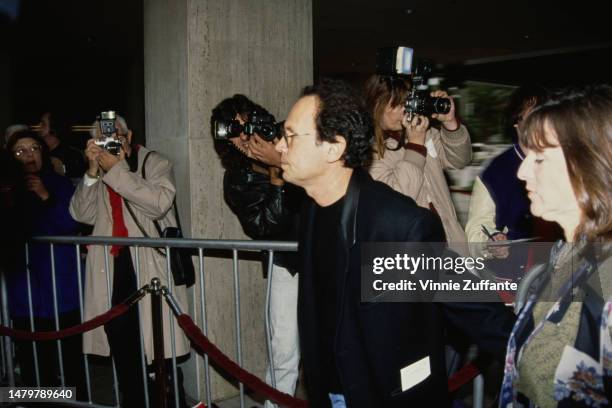 Billy Crystal and Janice Crystal attends a red carpet event, United States, circa 1990s.