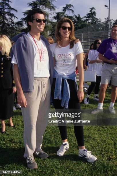 Pierce Brosnan and Cindy Crawford during 4th Annual Revlon Run/Walk for Women at UCLA Drake Stadium in Westwood, California, United States, 10th May...