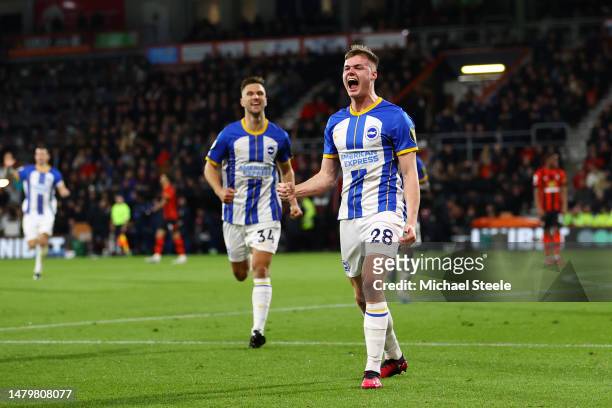 Evan Ferguson of Brighton & Hove Albion celebrates after scoring the team's first goal during the Premier League match between AFC Bournemouth and...