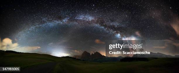 arc of the milky way - panorama xxl - astrophysics stock pictures, royalty-free photos & images