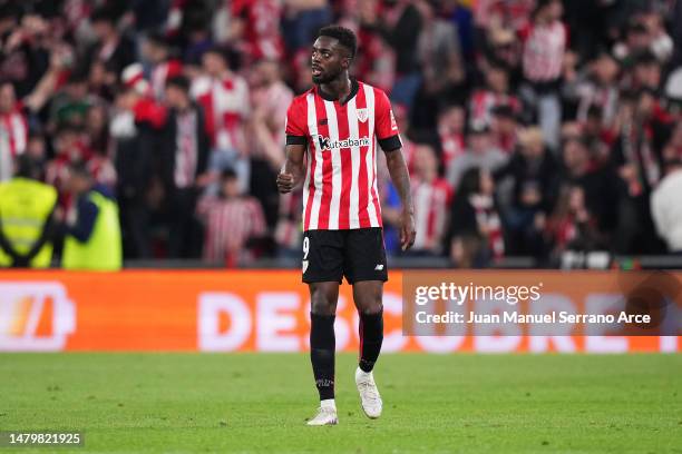 Inaki Williams of Athletic Club celebrates after scoring the team's first goal during the Copa Del Rey Semi Final Second Leg match between Athletic...