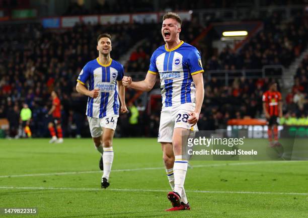 Evan Ferguson of Brighton & Hove Albion celebrates after scoring the team's first goal during the Premier League match between AFC Bournemouth and...