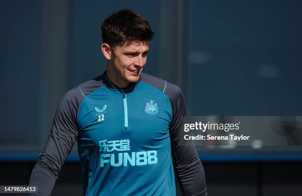 Goalkeeper Nick Pope during the Newcastle United Training Session at the Newcastle United Training Centre on April 04, 2023 in Newcastle upon Tyne,...