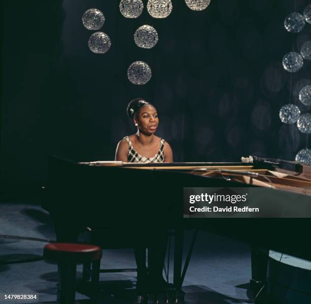 American singer, songwriter, pianist and civil rights activist Nina Simone performs on a television show at BBC Television Centre in London in 1968.