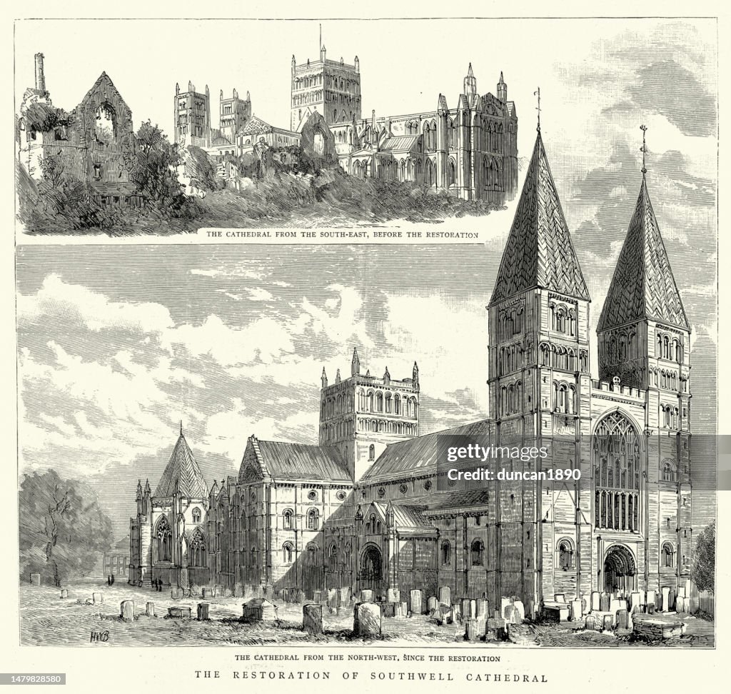 Restoration of Southwell Minster a minster and cathedral in Southwell, Nottinghamshire, England, Victorian, History, 1880s, 19th Century