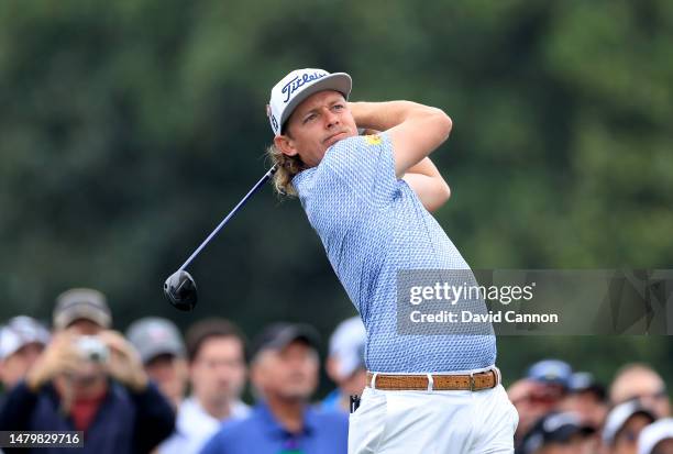 Cam Smith of Australia plays his tee shot on the 10th hole during practice prior to the 2023 Masters Tournament at Augusta National Golf Club on...