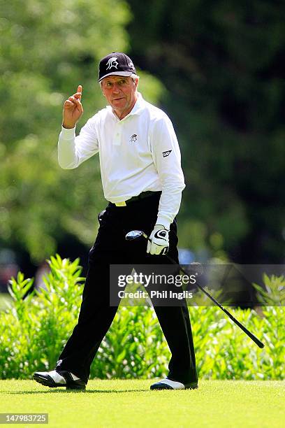 Gary Player of South Africa looks on during the second round of the Bad Ragaz PGA Seniors Open played at Golf Club Bad Ragaz on July 7, 2012 in Bad...