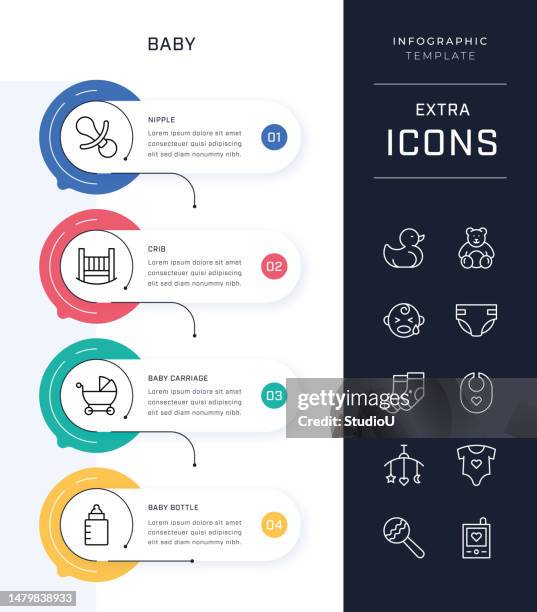 timeline infographic template and baby icon set - changing nappy stock illustrations