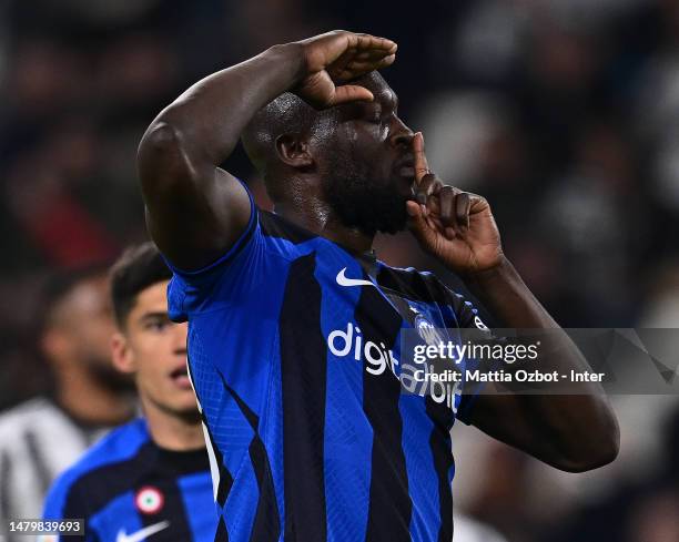 Romelu Lukaku of FC Internazionale celebrates after scoring the goal during the Coppa Italia semi final match between Juventus FC and FC...