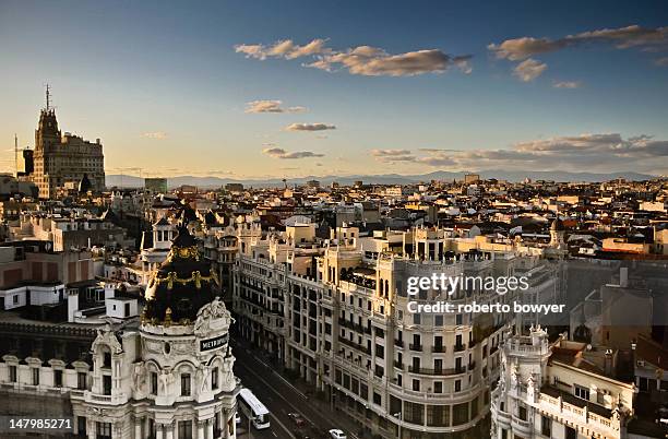 gran via - gran vía madrid stock pictures, royalty-free photos & images