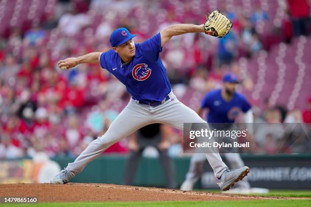 Hayden Wesneski of the Chicago Cubs pitches in the first inning against the Cincinnati Reds at Great American Ball Park on April 04, 2023 in...