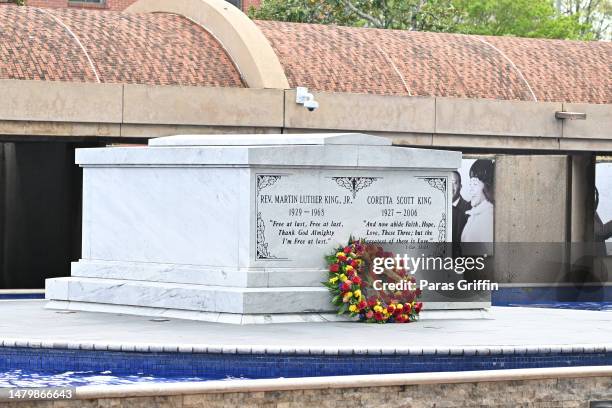 Wreath is laid at the crypt of Dr. Martin Luther King, Jr. At the Martin Luther King Jr. Center & National Historic Site on April 04, 2023 in...