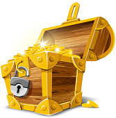 Antique gold treasure chest vector illustration
