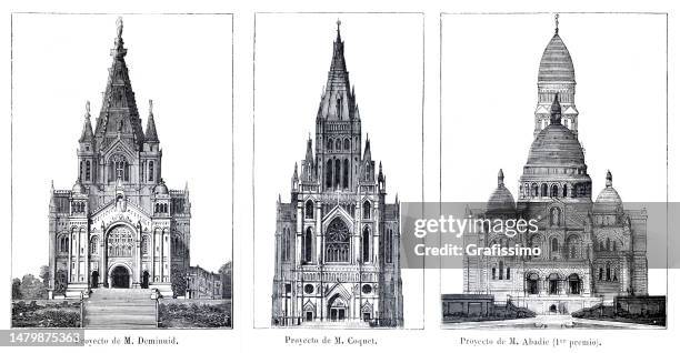 the basilica of sacré coeur de montmartre 1874 - coeur stock illustrations