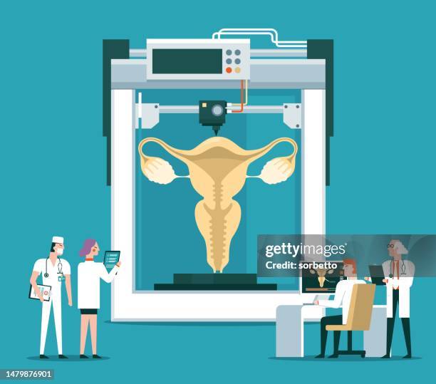 bioprinter concept - human uterus - endometriosis stock illustrations