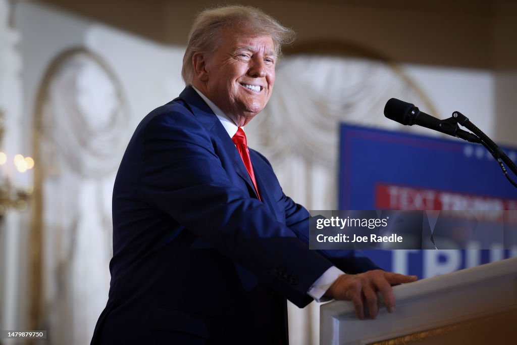 Former President Donald Trump Holds A Press Conference At Mar-a-Lago After Being Arraigned In New York