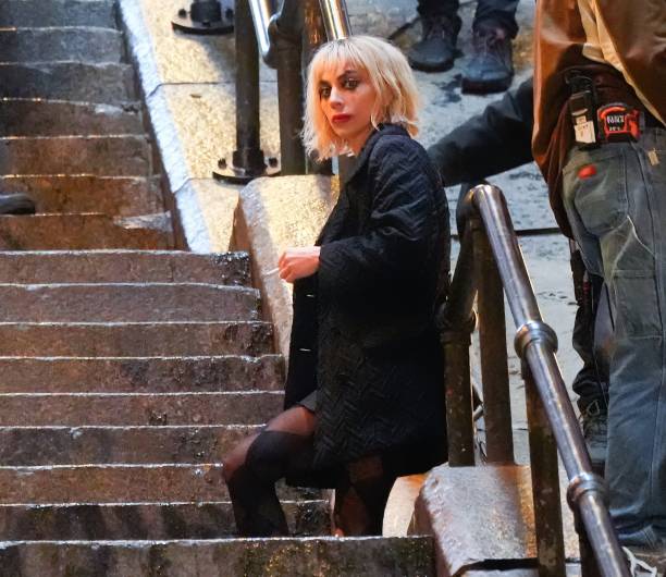 Lady Gaga is seen on location for 'Joker: Folie a deux' in on April 04, 2023 in New York City.