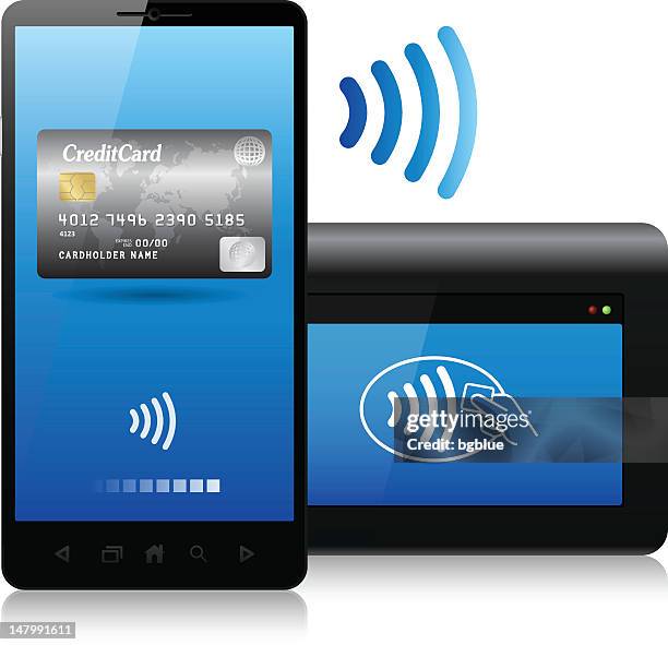 contactless payment concept, bluetooth, nfc (near field communication) - mobile payment stock illustrations