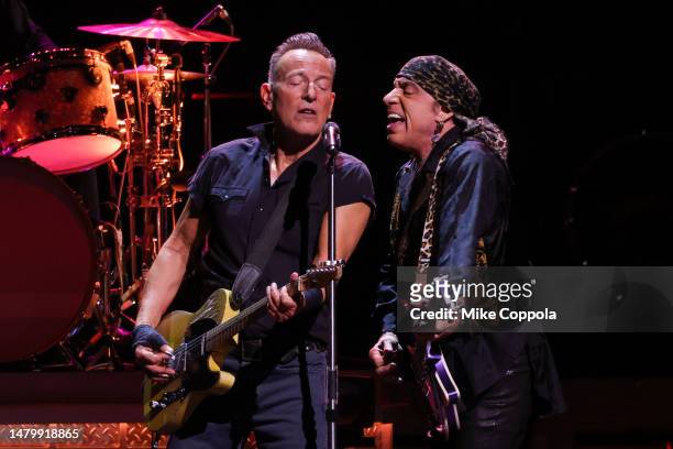 Bruce Springsteen and Steven Van Zandt performs at Barclays Center on April 03, 2023 in New York City.