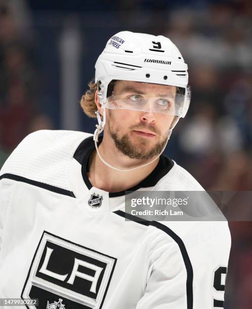 Adrian Kempe of the Los Angeles Kings during NHL action against the Vancouver Canucks on April 2023 at Rogers Arena in Vancouver, British Columbia,...