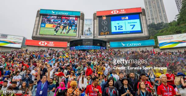 April 2: A general view of the South Stand during Kong Sevens at Hong Kong Stadium on April 2, 2023 in Hong Kong, China.