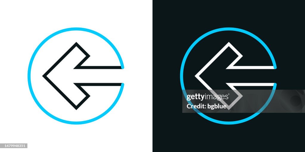 Flecha izquierda. Icono de línea bicolor sobre fondo blanco o negro - Trazo editable