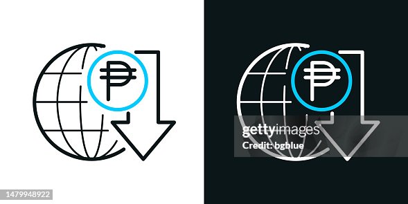 Peso rate decrease. Bicolor line icon on black or white background - Editable stroke Peso rate decrease. Bicolor line icon on black or white background - Editable stroke