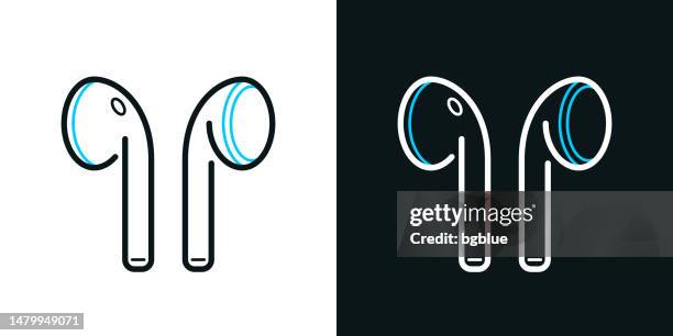 illustrations, cliparts, dessins animés et icônes de écouteurs sans fil. icône de ligne bicolore sur fond noir ou blanc - contour modifiable - in ear headphones