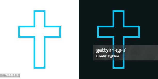 religion cross. bicolor line icon on black or white background - editable stroke - church black and white clipart stock illustrations