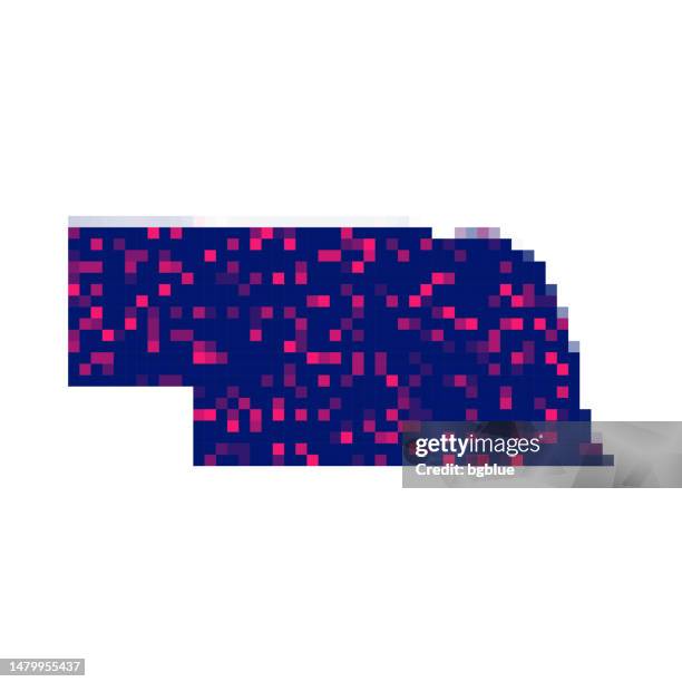 nebraska map in pixels on white background - omaha stock illustrations