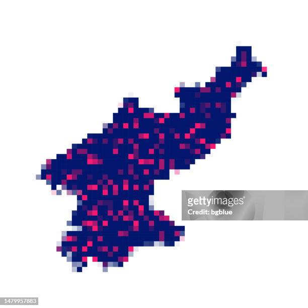 nordkorea-karte in pixeln auf weißem hintergrund - north korea stock-grafiken, -clipart, -cartoons und -symbole