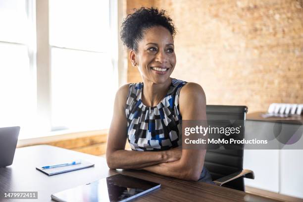 portrait of businesswoman in modern conference room - successful businesswoman stock pictures, royalty-free photos & images