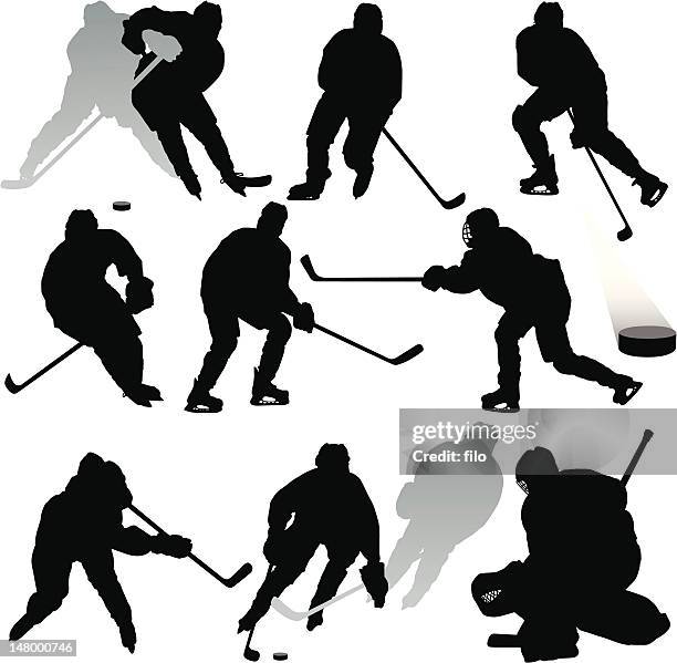 hockey-silhouetten - ice hockey stock-grafiken, -clipart, -cartoons und -symbole