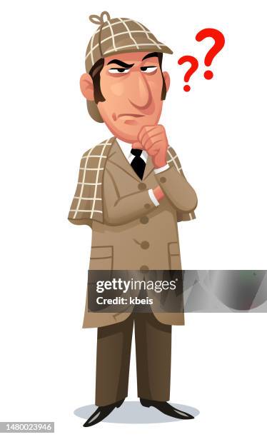 detective thinking with hand on his chin - chin stock illustrations