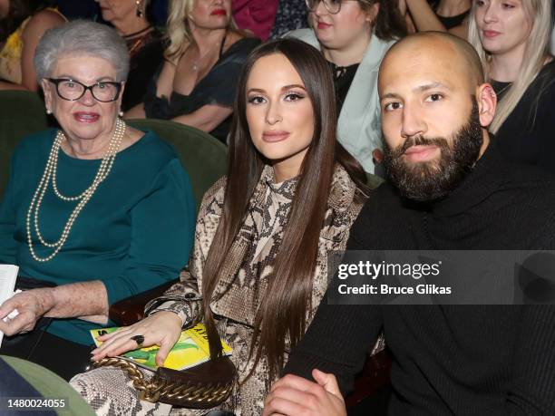 Barbara Musgraves, Kacey Musgraves and boyfriend Cole Schafer pose at the opening night of the new musical "Shucked" on Broadway at The Nederlander...