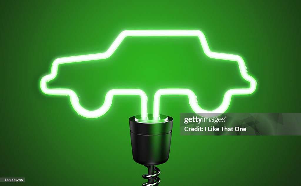 Green, car shaped energy saving eco lightbulb