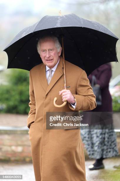 King Charles III visits the Talbot Yard food court on April 05, 2023 in Malton, England. The King and Queen Consort are visiting Yorkshire to meet...