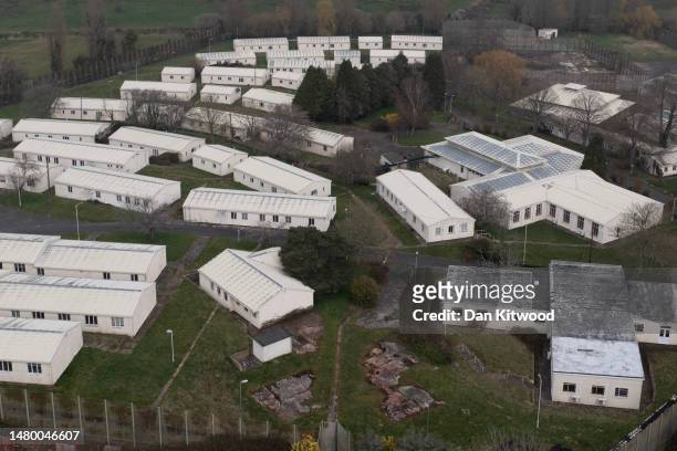 In this aerial view, the grounds of the former Northeye prison on April 05, 2023 in Bexhill, England. The Home Office recently announced that the...