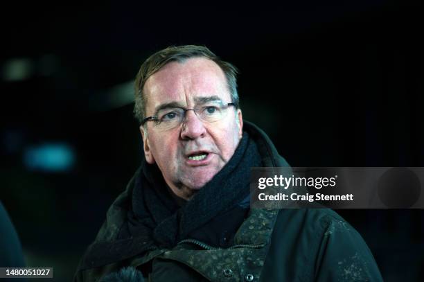 German Defence Minister Boris Pistorius during a Press briefing at the Panzertruppenschule ) in Munster, Lower Saxony, Germany on February 20, 2023....