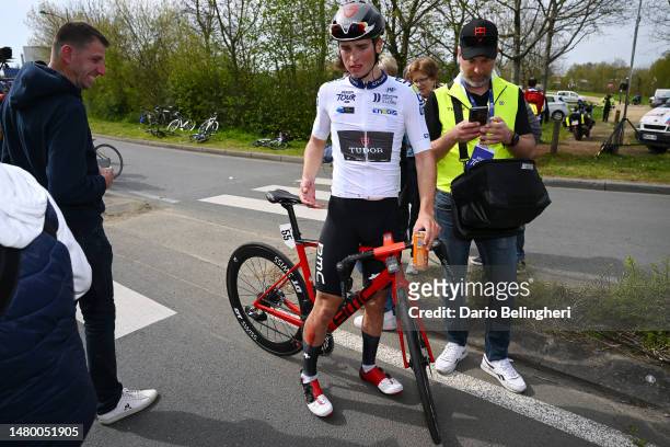 Rick Pluimers of The Netherlands and Tudor Pro Cycling Team - White Best Young Rider Jersey reacts after the 1st Region Pays de la Loire Tour 2023,...