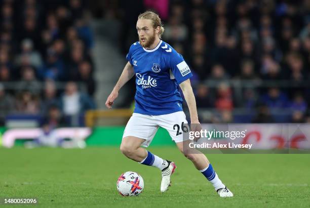 Tom Davies of Everton FC during the Premier League match between Everton FC and Tottenham Hotspur at Goodison Park on April 03, 2023 in Liverpool,...