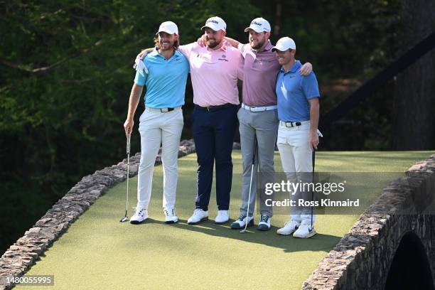 Tommy Fleetwood of England, Shane Lowry of Ireland, amateur Matthew McClean of Northern Ireland and Rory McIlroy of Northern Ireland pose for a photo...