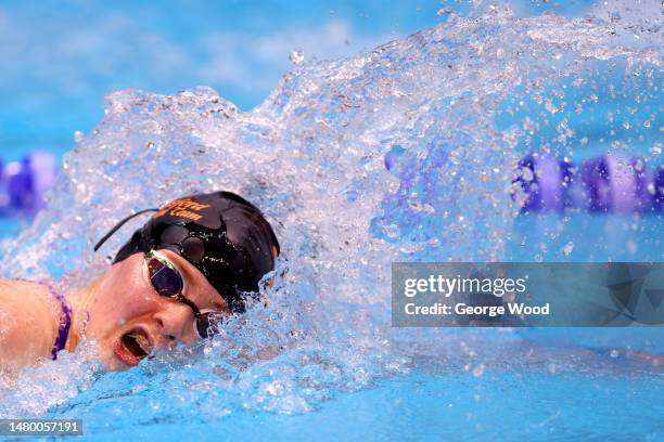 Amy Kenworthy of Winsford competes in the Women 800m Freestyle heats on Day Two of the British Swimming Championships 2023 at Ponds Forge on April...