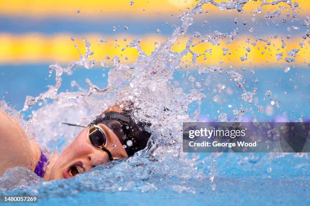 Amy Kenworthy of Winsford competes in the Women 800m Freestyle heats on Day Two of the British Swimming Championships 2023 at Ponds Forge on April...