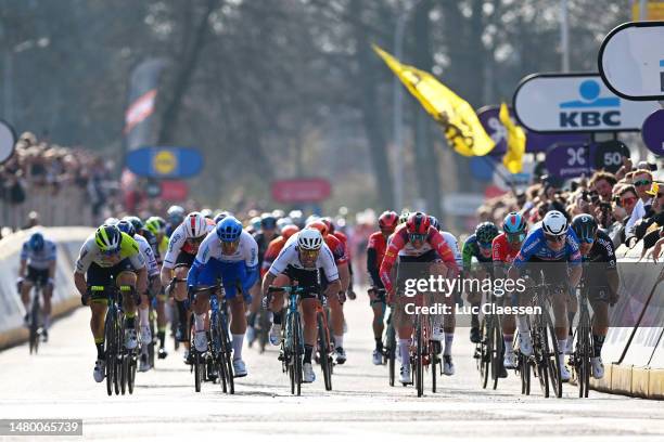 Gerben Thijssen of Belgium and Team Intermarché - Circus - Wanty, Dylan Groenewegen of The Netherlands and Team Jayco AlUla, Mark Cavendish of The...