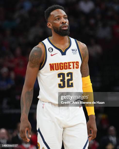 Jeff Green of the Denver Nuggets looks on during the game against the Houston Rockets at Toyota Center on April 04, 2023 in Houston, Texas. NOTE TO...