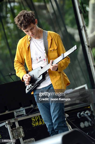 Connor Hanwick of Pains of Being Pure at Heart onstage at 2012 CBGB Festival At SummerStage In Central Park on July 7, 2012 in New York City.