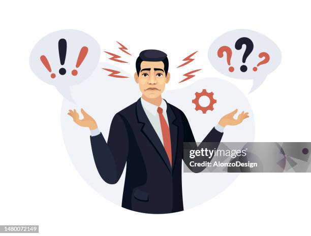 confused businessman character . question mark. - mark stock illustrations