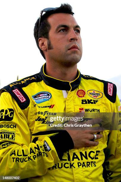 Sam Hornish Jr., driver of the Shell/Pennzoil Dodge, stands on the grid after NASCAR announced that AJ Allmendinger failed a random drug test and was...