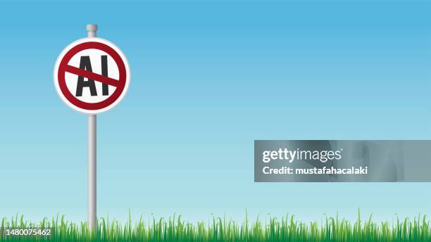 no ai artificial intelligence sign - surrounded by technology stock illustrations